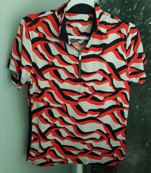 Tail Polo Shirt Womens Orange Navy Quarter Zip Short Sleeve Golf Top Size L